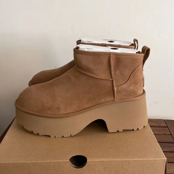 UGG Classic Ultra Mini New Heights Boots Chestnut USA Women Size 8/UK 6/EU 39