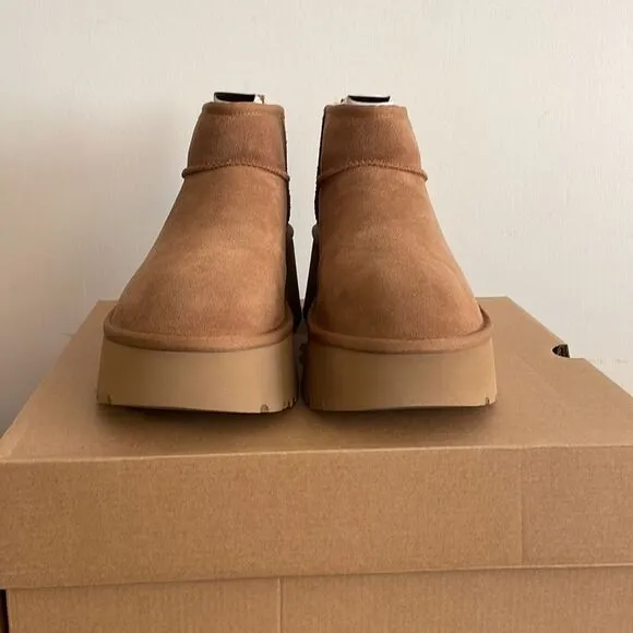UGG Classic Ultra Mini New Heights Boots Chestnut USA Women Size 8/UK 6/EU 39