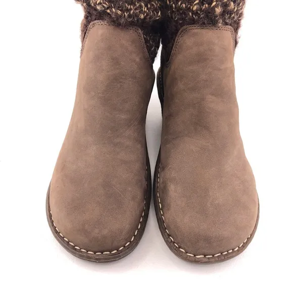 UGG Cresthaven Knit Shaft Brown Leather Wedge Winter Boots 9