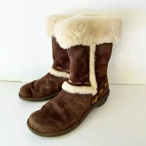 UGG Elijo 5674 Dark Brown Suede Sheepskin Lined Pull On Winter Boots
