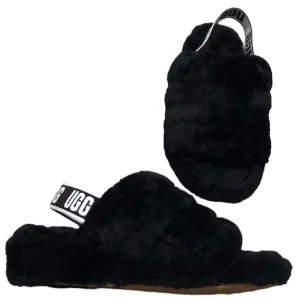 UGG Fluff Yeah Slide Sandals Size 7 Black Sheepskin