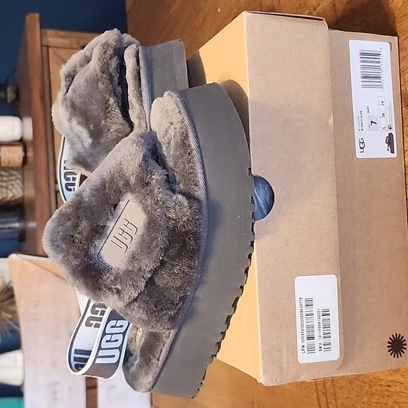 UGG Gray Disco Slide Sandals Comfortable and Stylish