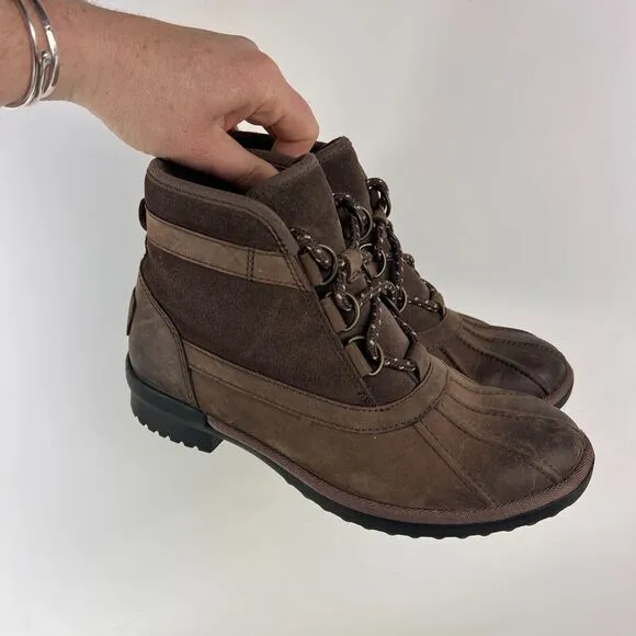 Ugg Greda women's size 6 brown leather waterproof winter lace up boots