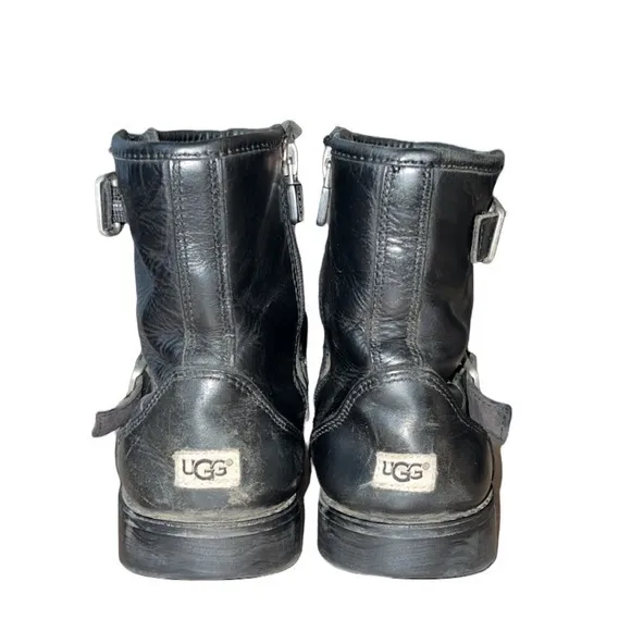 UGG Harwell Black Leather Buckle Moto Biker‎ Winter Boots