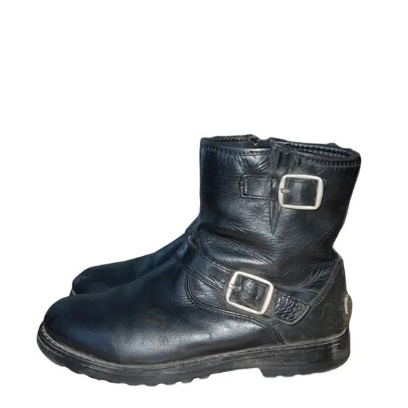 UGG Harwell Black Leather Buckle Moto Biker‎ Winter Boots