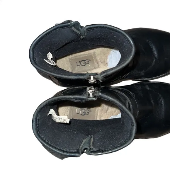 UGG Harwell Black Leather Buckle Moto Biker‎ Winter Boots