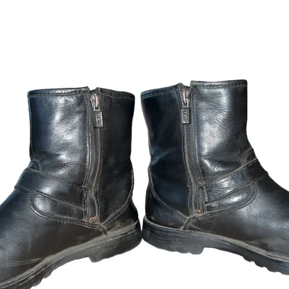 UGG Harwell Black Leather Buckle Moto Biker‎ Winter Boots