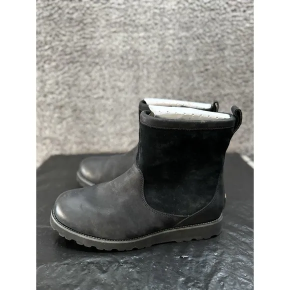 UGG Hendren TL Men's Black Suede Side Zip Sherling Winter Boots Size 9