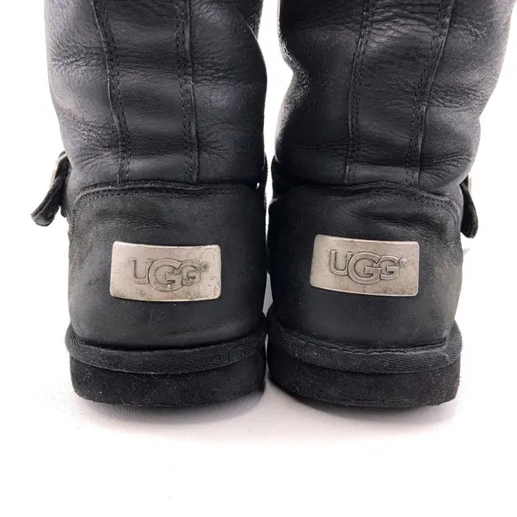UGG Kensington Black Leather Pull on Winter Boots