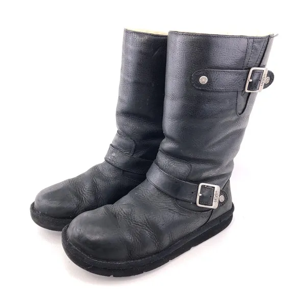 UGG Kensington Black Leather Pull on Winter Boots