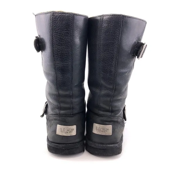 UGG Kensington Black Leather Pull on Winter Boots