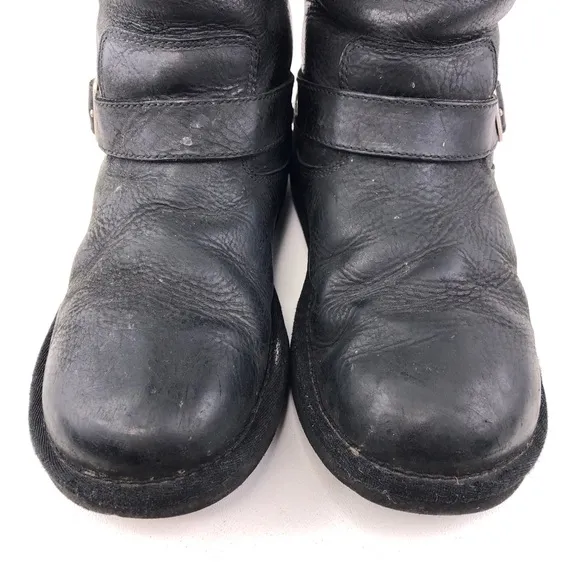 UGG Kensington Black Leather Pull on Winter Boots