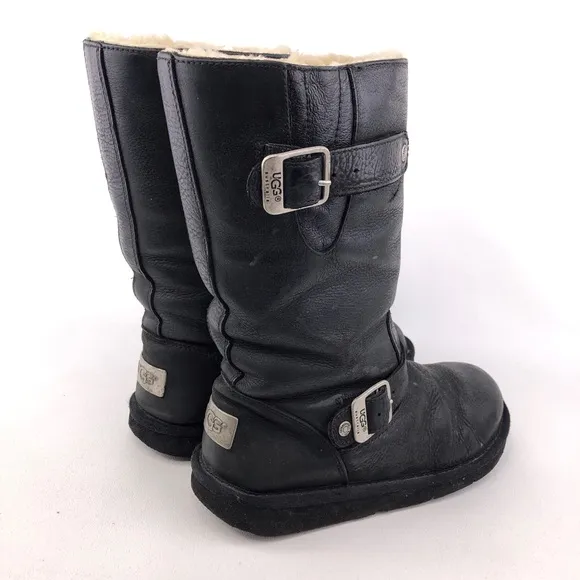 UGG Kensington Black Leather Pull on Winter Boots