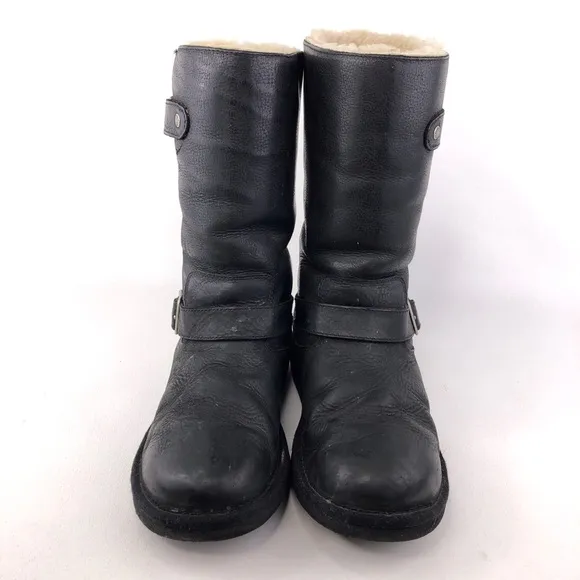 UGG Kensington Black Leather Pull on Winter Boots