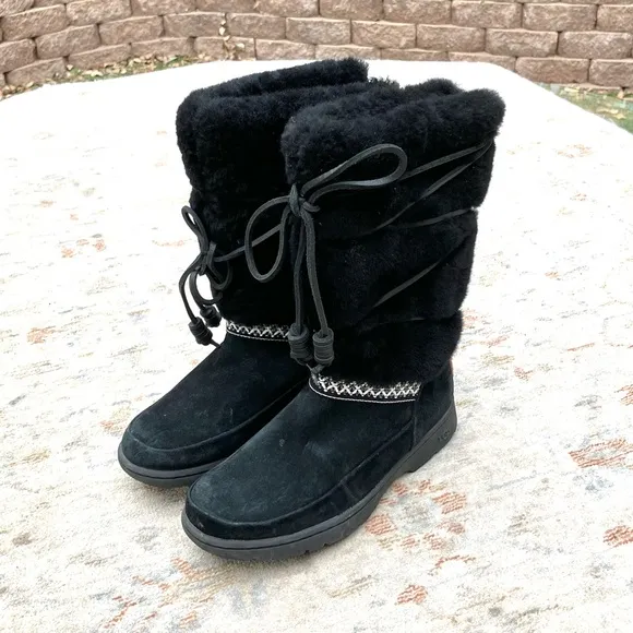 Ugg Pure 1013000 NWT New Black Sherpa Winter Boots Sz 5