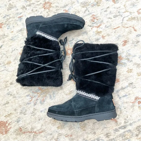 Ugg Pure 1013000 NWT New Black Sherpa Winter Boots Sz 5