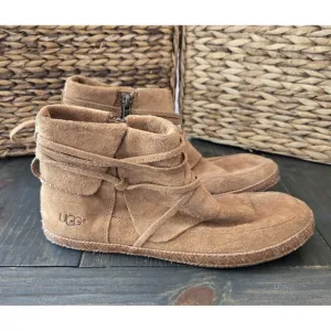 Ugg  Womens 1019129 sz 7 Brown Suede Zip Up Ankle Boots #14