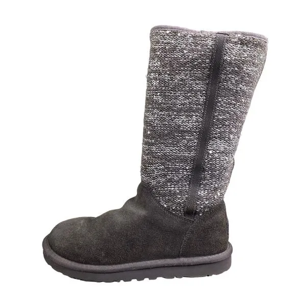 UGG Women's Camaya Grey Suede Knit Pull On Winter Boot Size US 7