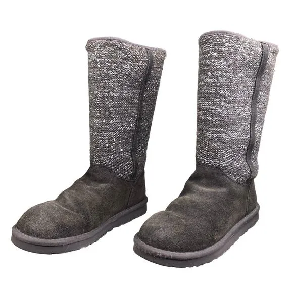 UGG Women's Camaya Grey Suede Knit Pull On Winter Boot Size US 7