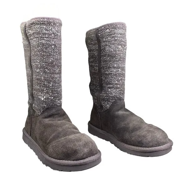 UGG Women's Camaya Grey Suede Knit Pull On Winter Boot Size US 7