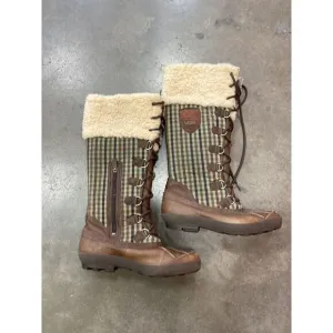 UGG Womens Edmonton Waterproof Plaid Laced Heritage Leather Boots Sheepskin Sz 7