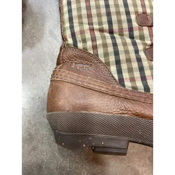 UGG Womens Edmonton Waterproof Plaid Laced Heritage Leather Boots Sheepskin Sz 7