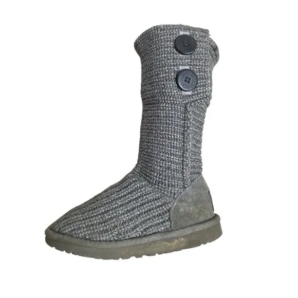 Ugg Youth Kids Girl Grey Wool  Convertible Winter Boots Sz 1
