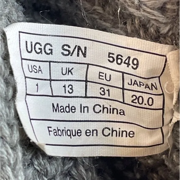 Ugg Youth Kids Girl Grey Wool  Convertible Winter Boots Sz 1