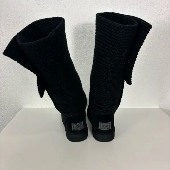UGG Black Ribbed Sweater Cardi Button Tall Winter Boots Women's Size 9