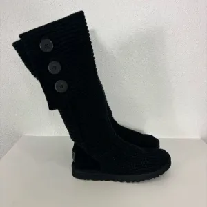 UGG Black Ribbed Sweater Cardi Button Tall Winter Boots Women's Size 9