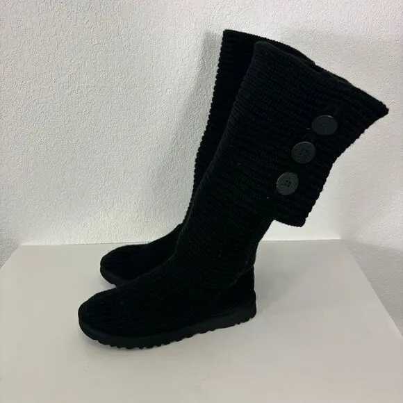 UGG Black Ribbed Sweater Cardi Button Tall Winter Boots Women's Size 9