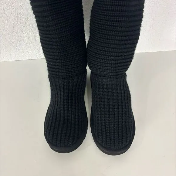 UGG Black Ribbed Sweater Cardi Button Tall Winter Boots Women's Size 9