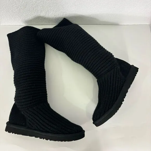 UGG Black Ribbed Sweater Cardi Button Tall Winter Boots Women's Size 9