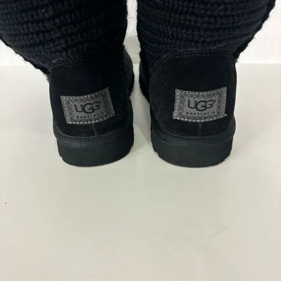 UGG Black Ribbed Sweater Cardi Button Tall Winter Boots Women's Size 9