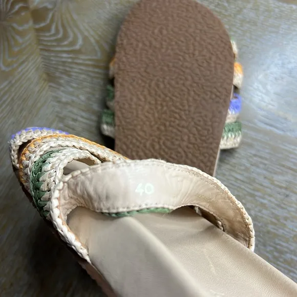 ULLA JOHNSON Nude Woven Leather Slide Sandals 40