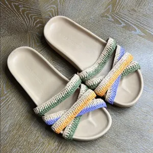 ULLA JOHNSON Nude Woven Leather Slide Sandals 40