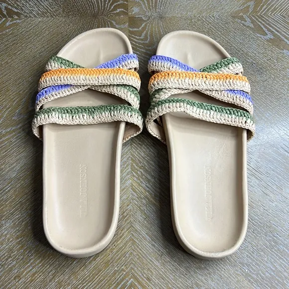 ULLA JOHNSON Nude Woven Leather Slide Sandals 40