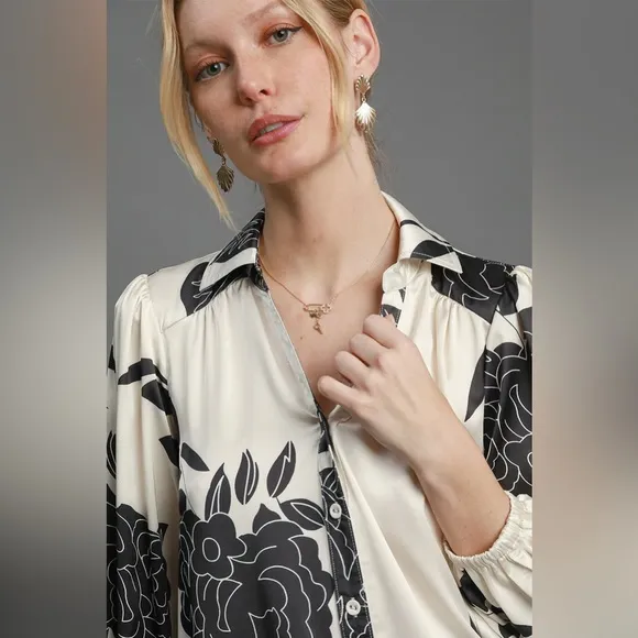 Umgee Ruffle Hem Flower Print Johnny Collar Dress