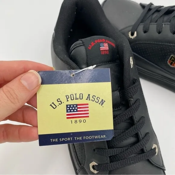 U.S. POLO Assn. LOGO Leather Lace Up Tennis Shoes Sneakers Black Size 9 (NWT)