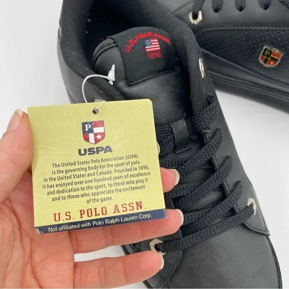 U.S. POLO Assn. LOGO Leather Lace Up Tennis Shoes Sneakers Black Size 9 (NWT)