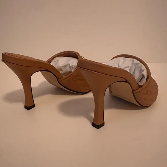 Valentino Tan Leather Mules with Stiletto Heel, New In Box