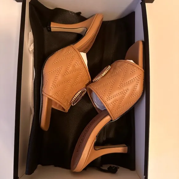 Valentino Tan Leather Mules with Stiletto Heel, New In Box