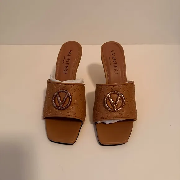 Valentino Tan Leather Mules with Stiletto Heel, New In Box