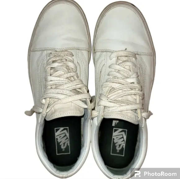 Vans sneakers white 100% leather shoes classic skater shoes sz 11
