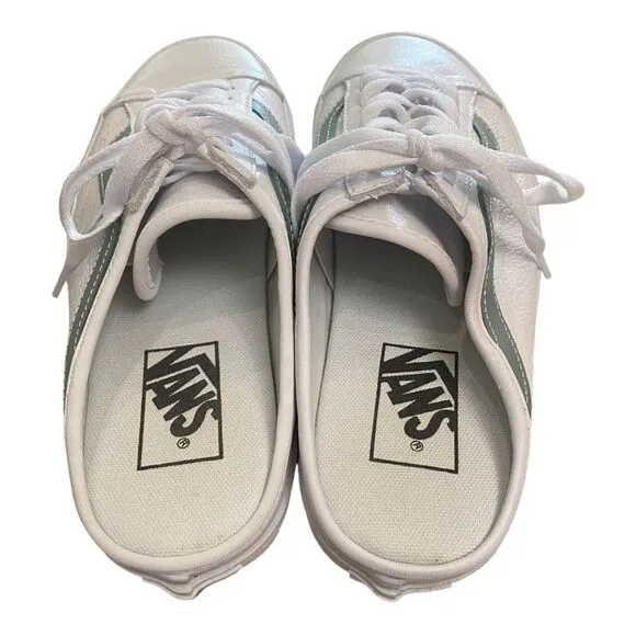 VANS Style 36 True White / Green Mileiu Leather Slide Mules 6.5
