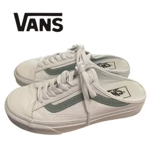 VANS Style 36 True White / Green Mileiu Leather Slide Mules 6.5