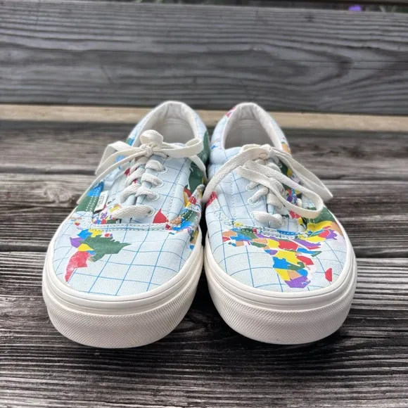 Vans womens era save our planet world map sneakers 8 blue