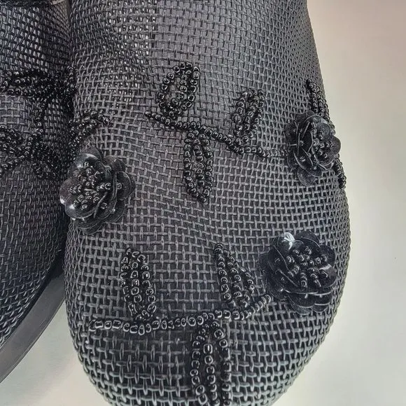 Varsavia Viamara High Heel Shoes Black Size 8.5 Mesh Upper Beaded Floral Design