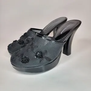 Varsavia Viamara High Heel Shoes Black Size 8.5 Mesh Upper Beaded Floral Design