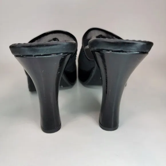 Varsavia Viamara High Heel Shoes Black Size 8.5 Mesh Upper Beaded Floral Design